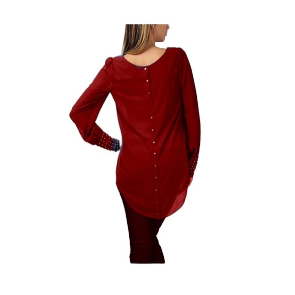 Blouse shirt tunic tee top t red fashion studs buttons high low - Picture 3 of 8